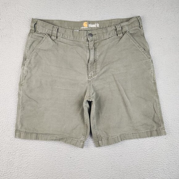 Carhartt Rugged Flex Shorts Men's 40 Relaxed Olive Green Faded Canvas Workwear - Picture 2 of 11